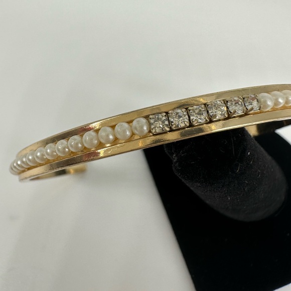 FAUX PEARL CRYSTAL BANGLE CUFF BRACELET GLAM - Picture 14 of 16